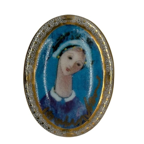 Anna Perenna Blue Madonna Porcelain Brooch Pendant 18th Anniversary 1997 - Picture 1 of 4